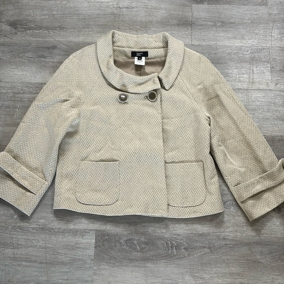 Philippe Adec Textured Blazer Jacket Size 4 Neutral Cotton Hemp Blend - Picture 1 of 10